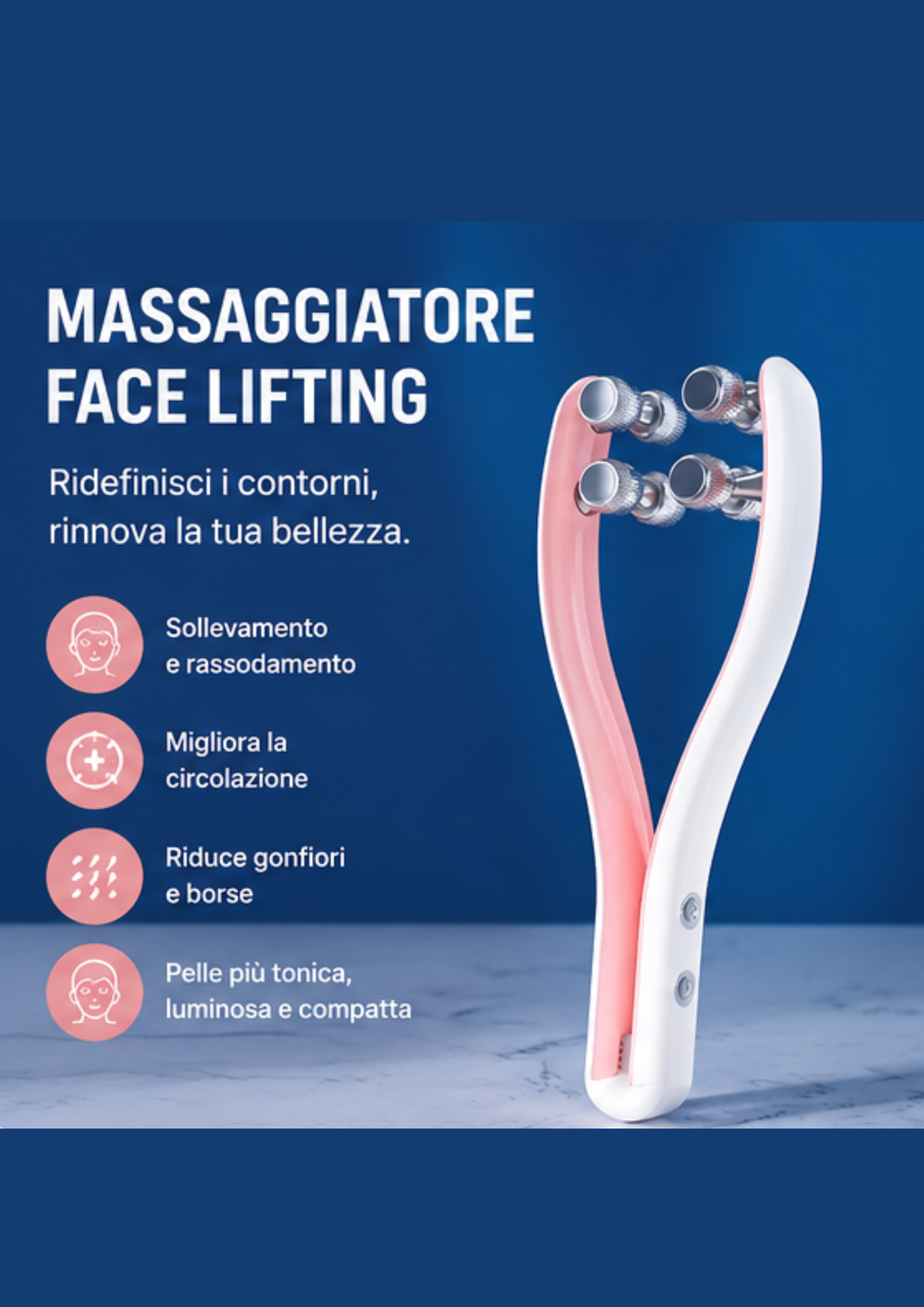 Massaggiatore Viso EMS con Radiofrequenza e Rulli 3D