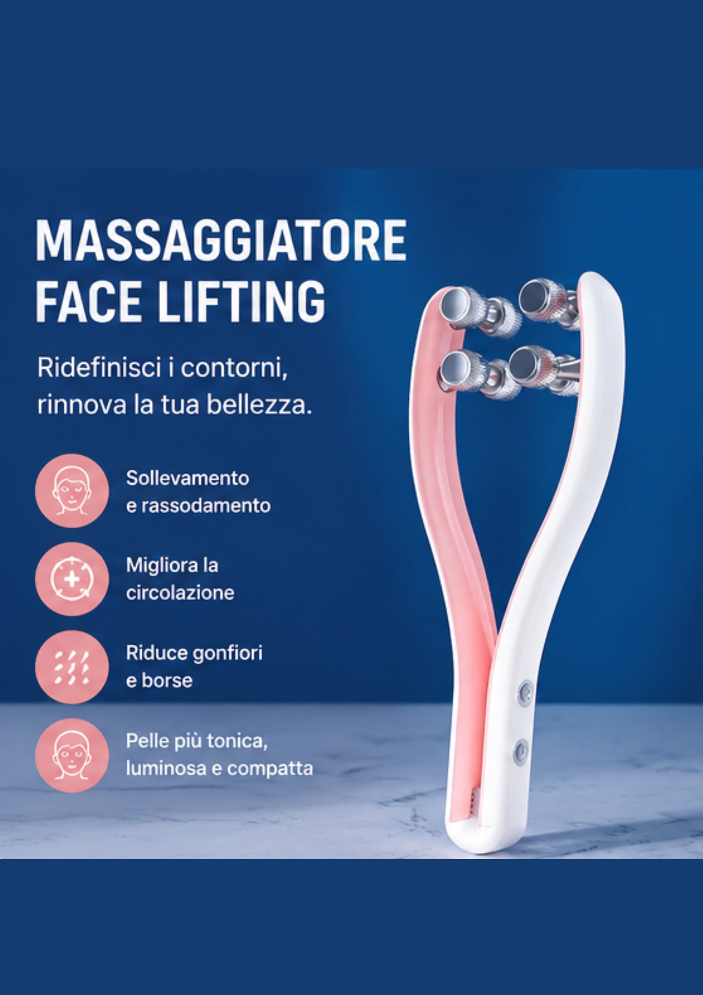 Massaggiatore Viso EMS con Radiofrequenza e Rulli 3D