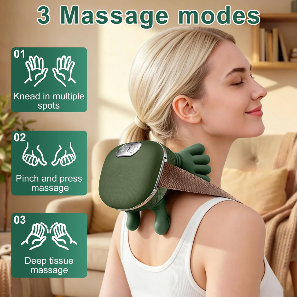 Massaggiatore Cervicale 4D Senza Fili con Calore, 3 Livelli Intensità & 2 Temperature, Allevia Dolori Collo e Spalle, Ricaricabile USB-C, Massaggiatore per Casa, Ufficio, Viaggio