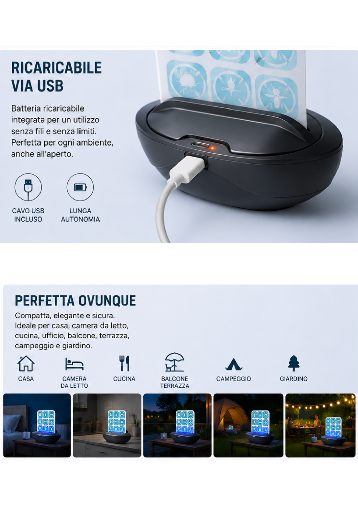 Lampada UV per Zanzare e Insetti-Ricaricabile USB